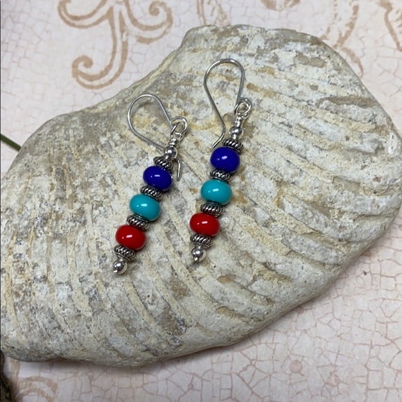 NWOT Sterling ear wires red blue turquoise colors - Picture 5 of 5